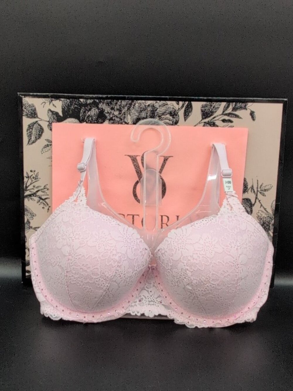 Victoria Secret Pink Wink Underwired Lace Push Up Balconette Bra 34DD Pink Tulip